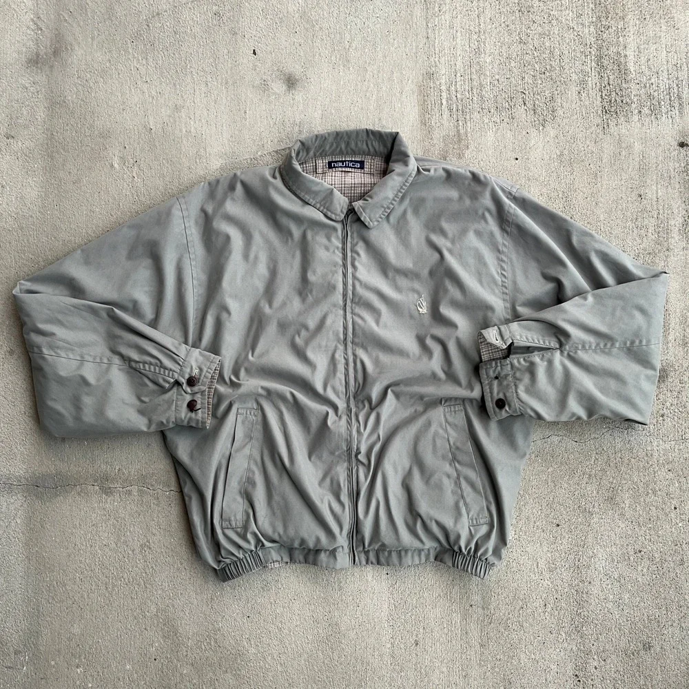 Nautica‎ Mens Harrington Bomber Jacket Full Zip Plaid Lined Khaki XL TG